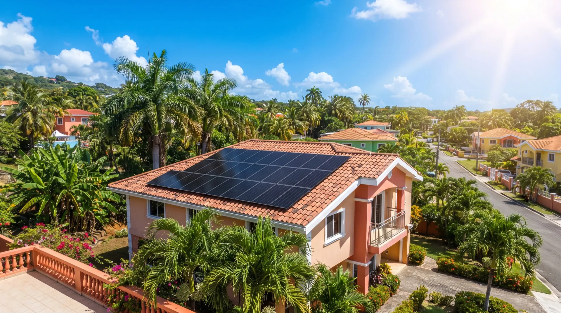 Instalación de paneles solares en techo de casa residencial en RD